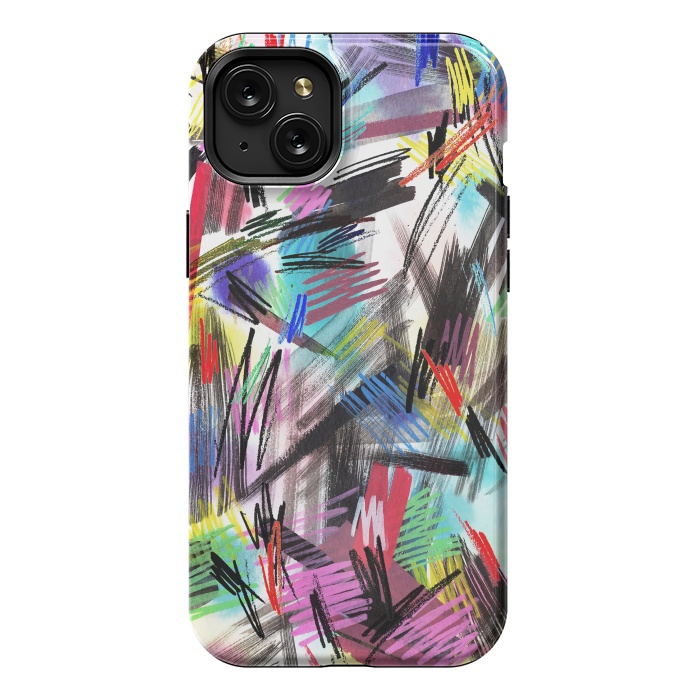 iPhone 15 Plus StrongFit Wild Colorful Scratches and Strokes  by Ninola Design