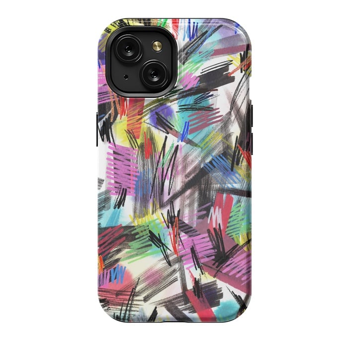 iPhone 15 StrongFit Wild Colorful Scratches and Strokes  by Ninola Design