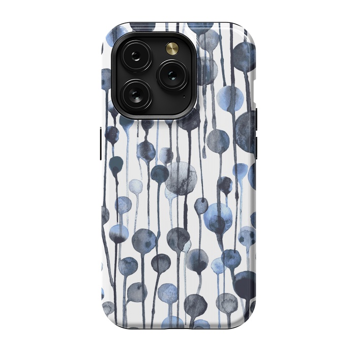 iPhone 15 Pro StrongFit Dripping Watercolor Dots Navy by Ninola Design