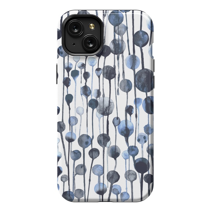 iPhone 15 Plus StrongFit Dripping Watercolor Dots Navy by Ninola Design