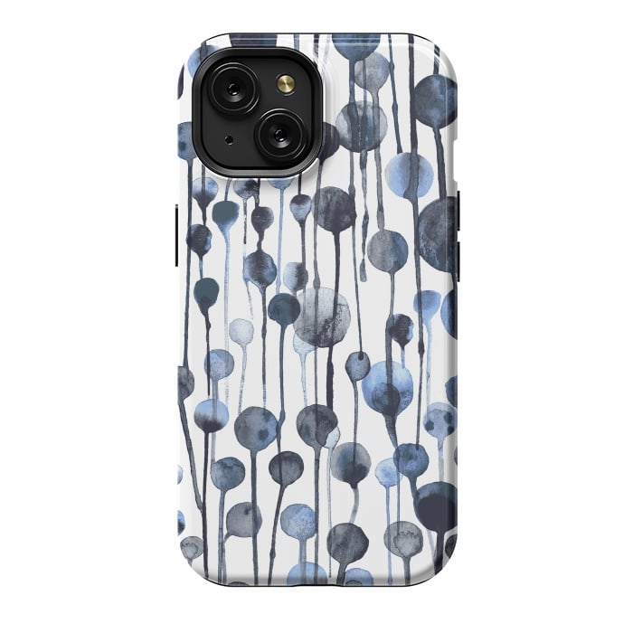 iPhone 15 StrongFit Dripping Watercolor Dots Navy by Ninola Design