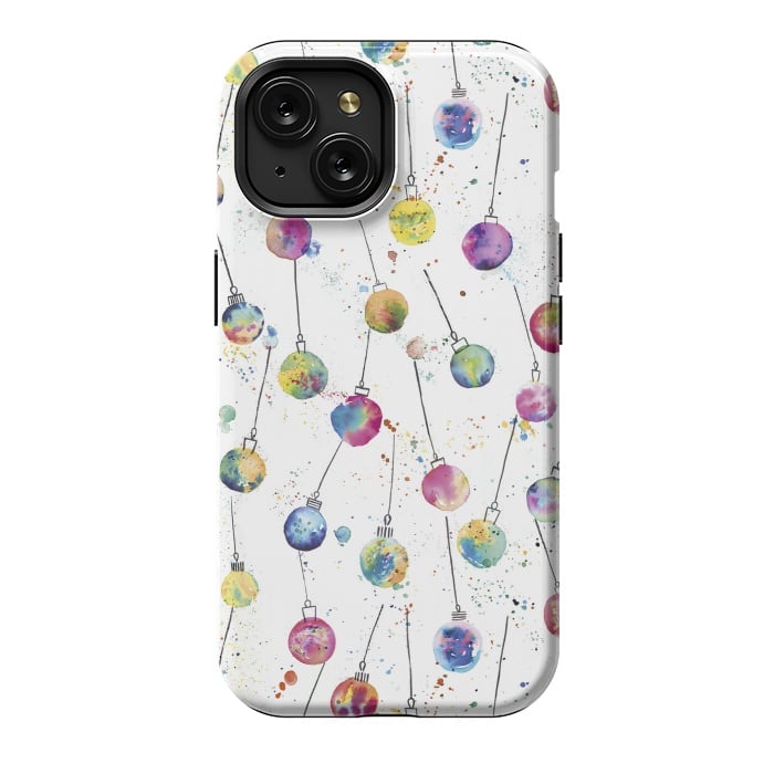 iPhone 15 StrongFit Christmas Watercolor Baubles by Ninola Design