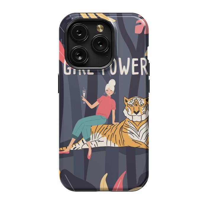 iPhone 15 Pro StrongFit Girl Power - Woman and Tiger by Jelena Obradovic