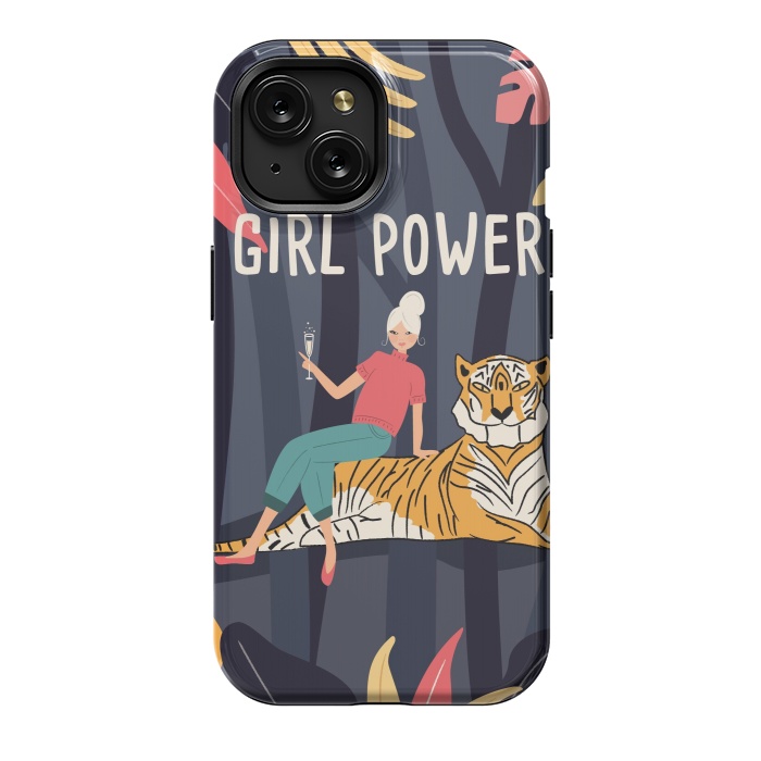 iPhone 15 StrongFit Girl Power - Woman and Tiger by Jelena Obradovic