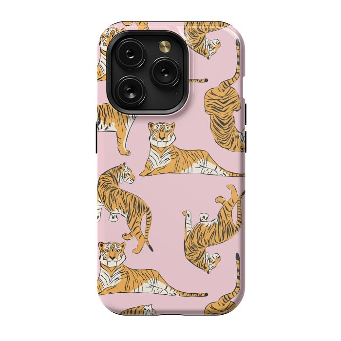 iPhone 15 Pro StrongFit Tiger Pattern, pink, 001 by Jelena Obradovic