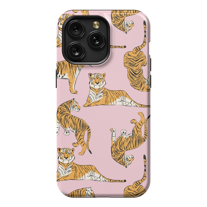 iPhone 15 Pro Max StrongFit Tiger Pattern, pink, 001 by Jelena Obradovic