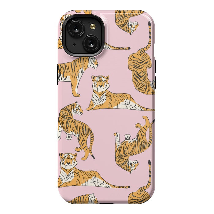 iPhone 15 Plus StrongFit Tiger Pattern, pink, 001 by Jelena Obradovic