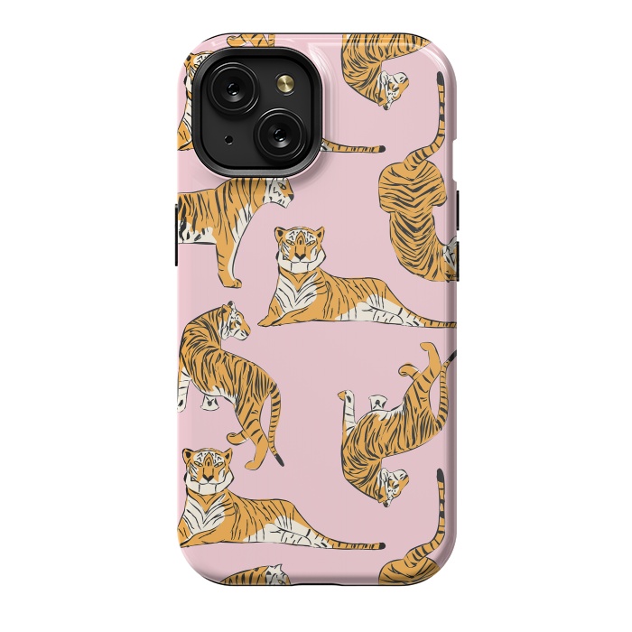 iPhone 15 StrongFit Tiger Pattern, pink, 001 by Jelena Obradovic