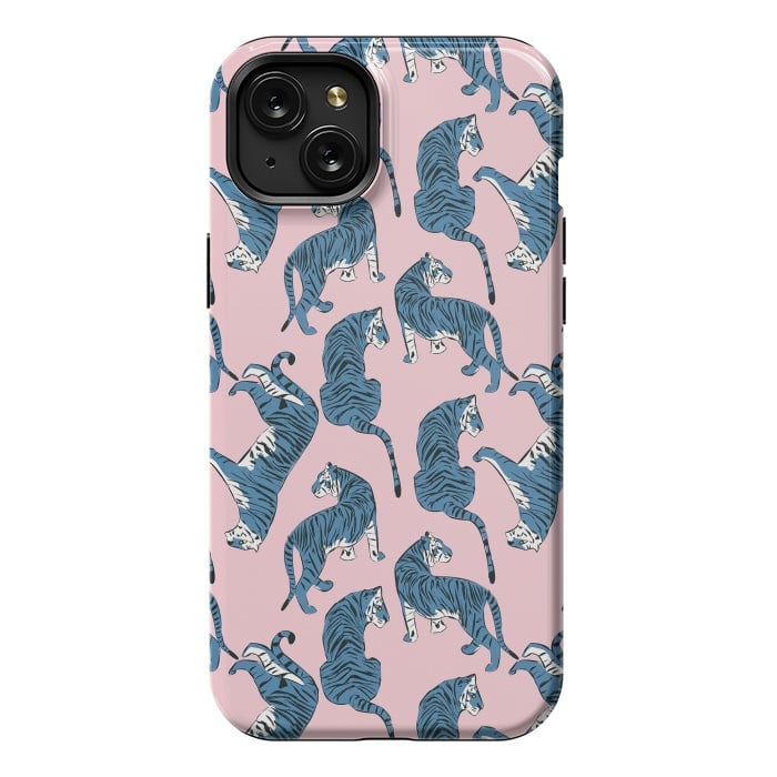 iPhone 15 Plus StrongFit Tiger Pattern, blue&pink, 003 by Jelena Obradovic