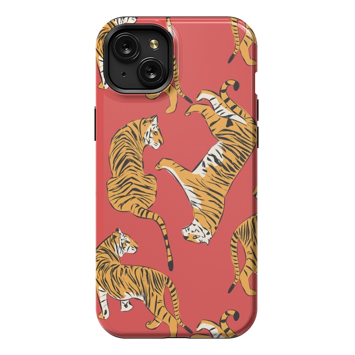 iPhone 15 Plus StrongFit Tiger Pattern, red, 005 by Jelena Obradovic