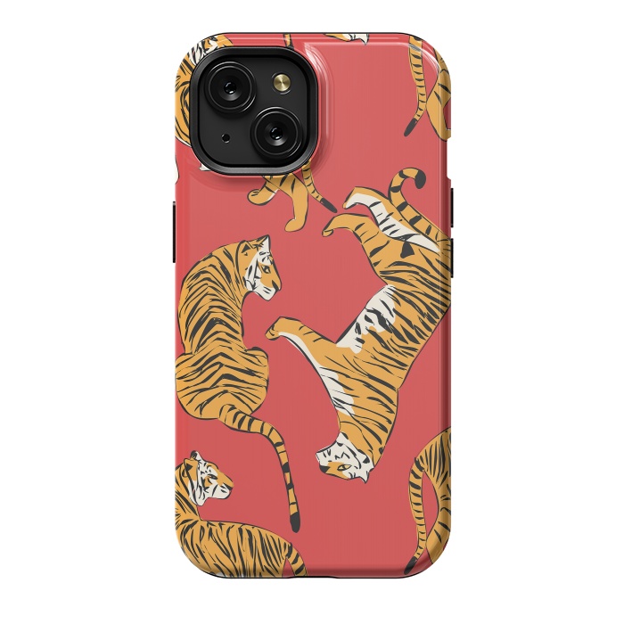 iPhone 15 StrongFit Tiger Pattern, red, 005 by Jelena Obradovic