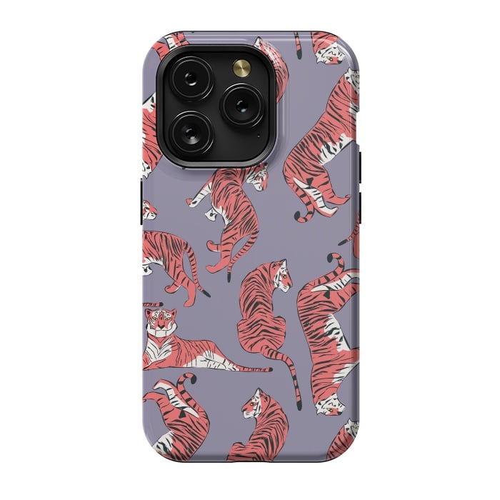iPhone 15 Pro StrongFit Tiger pattern, purple, 007 by Jelena Obradovic
