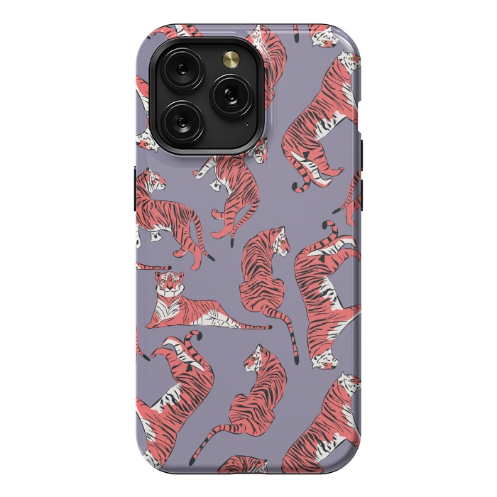 iPhone 15 Pro Max StrongFit Tiger pattern, purple, 007 by Jelena Obradovic