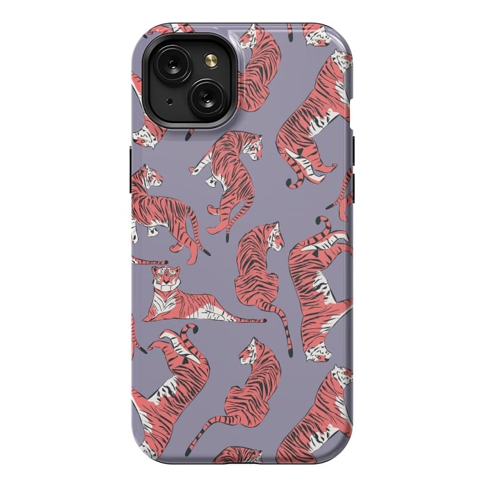iPhone 15 Plus StrongFit Tiger pattern, purple, 007 by Jelena Obradovic