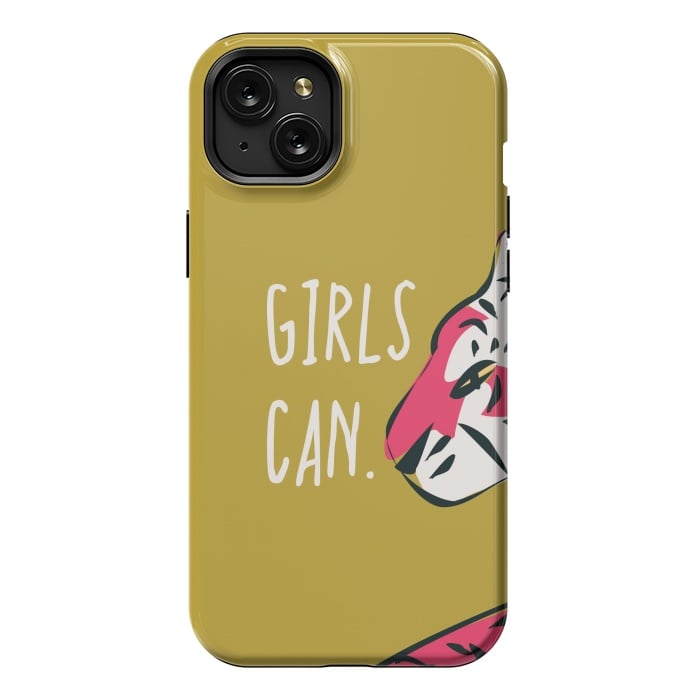 iPhone 15 Plus StrongFit Girls can, mustard by Jelena Obradovic