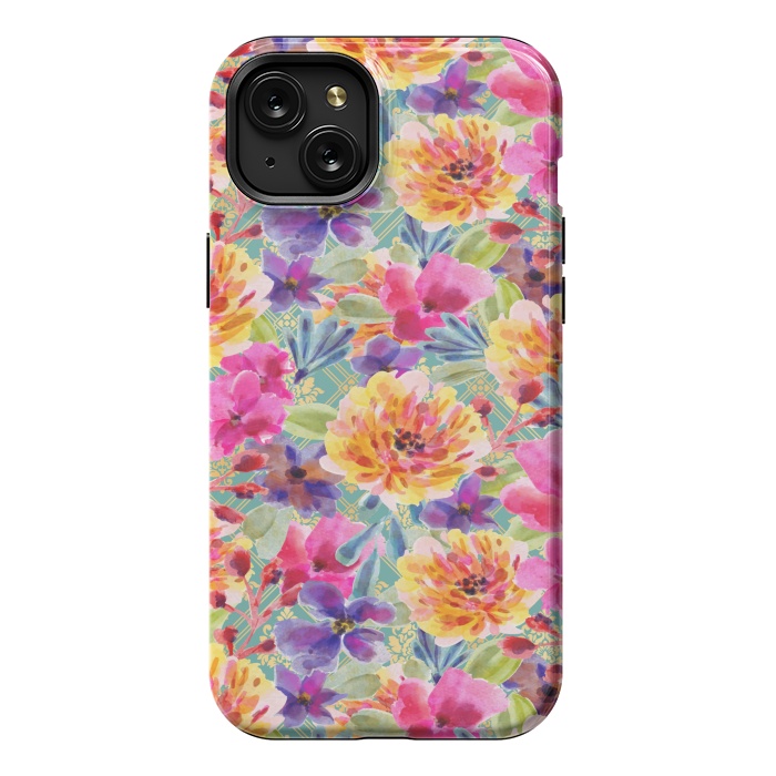 iPhone 15 Plus StrongFit MULTI COLOUR FLORAL PATTERN by MALLIKA