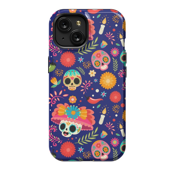iPhone 15 StrongFit SKULL FLORAL PATTERN 2  by MALLIKA
