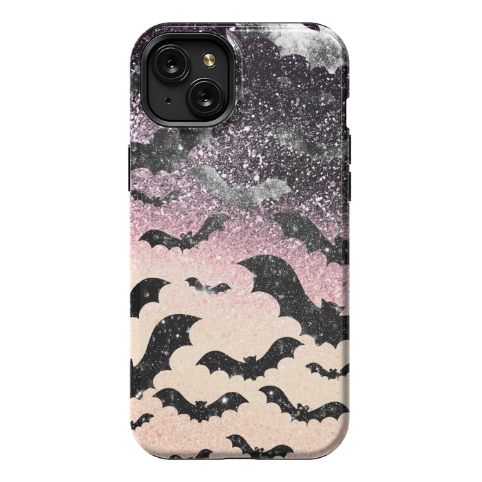 iPhone 15 Plus StrongFit Bats in glitter starry night - Halloween by Oana 