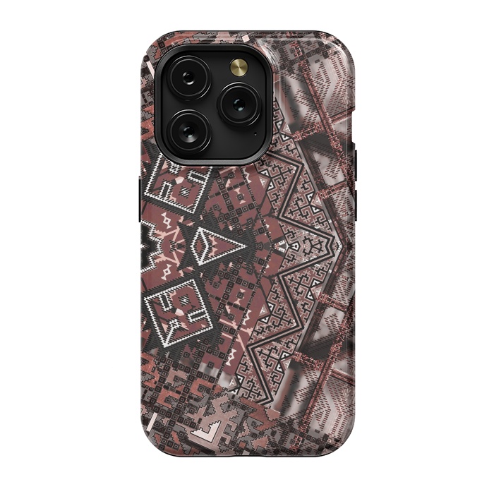iPhone 15 Pro StrongFit Ethnic brown geometric pattern by Oana 