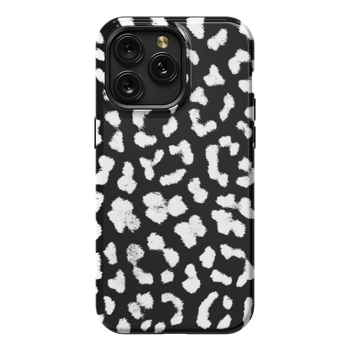 iPhone 15 Pro Max StrongFit Black and white leopard print brushed spots by Oana 