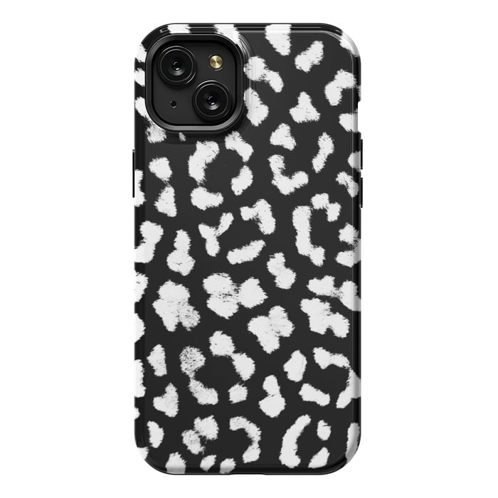iPhone 15 Plus StrongFit Black and white leopard print brushed spots by Oana 