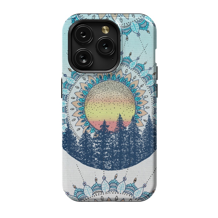iPhone 15 Pro StrongFit Sunrise Mandala Forest by Rose Halsey