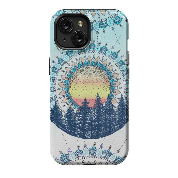 iPhone 15 StrongFit Sunrise Mandala Forest by Rose Halsey