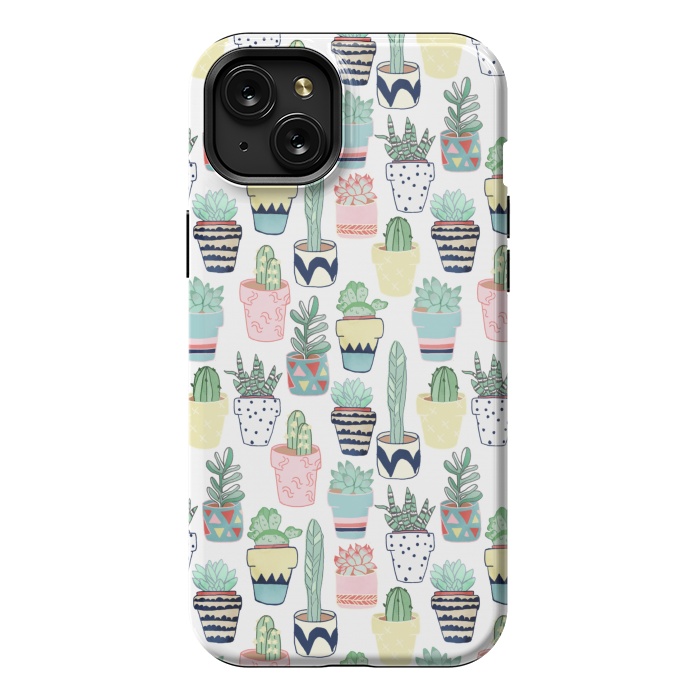iPhone 15 Plus StrongFit Cute Cacti in Pots by Tangerine-Tane