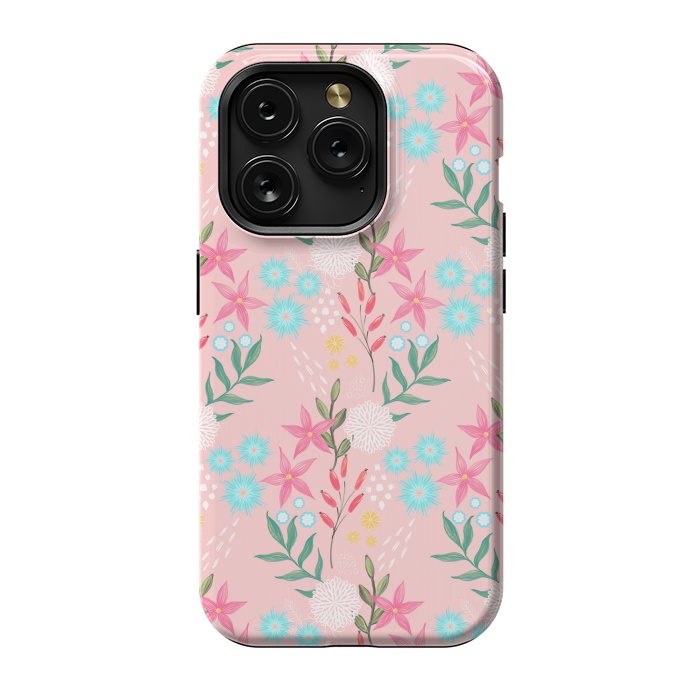 iPhone 15 Pro StrongFit Cute Pink Flowers Creative Art Pattern by InovArts