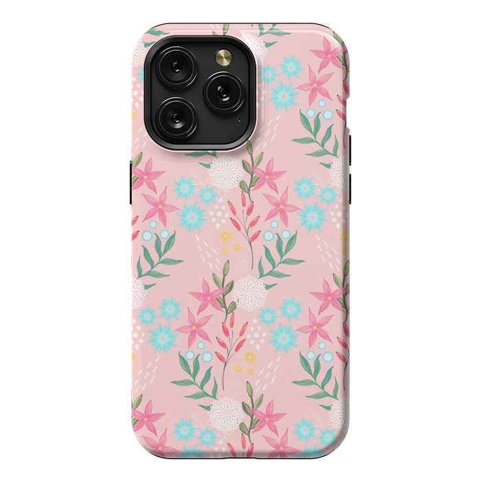 iPhone 15 Pro Max StrongFit Cute Pink Flowers Creative Art Pattern by InovArts