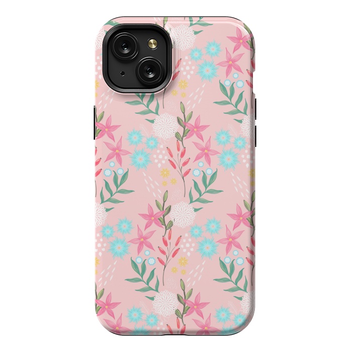 iPhone 15 Plus StrongFit Cute Pink Flowers Creative Art Pattern by InovArts