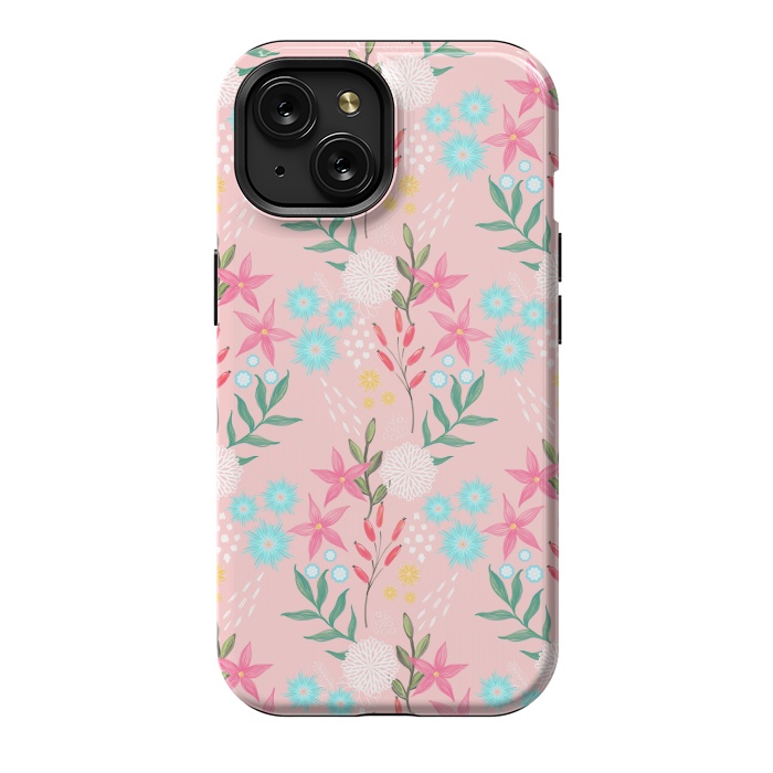 iPhone 15 StrongFit Cute Pink Flowers Creative Art Pattern by InovArts