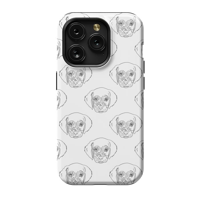 iPhone 15 Pro StrongFit Cute Gray Puppy Dog Hand Drawn Strokes Pattern by InovArts