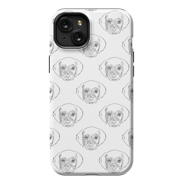 iPhone 15 Plus StrongFit Cute Gray Puppy Dog Hand Drawn Strokes Pattern by InovArts
