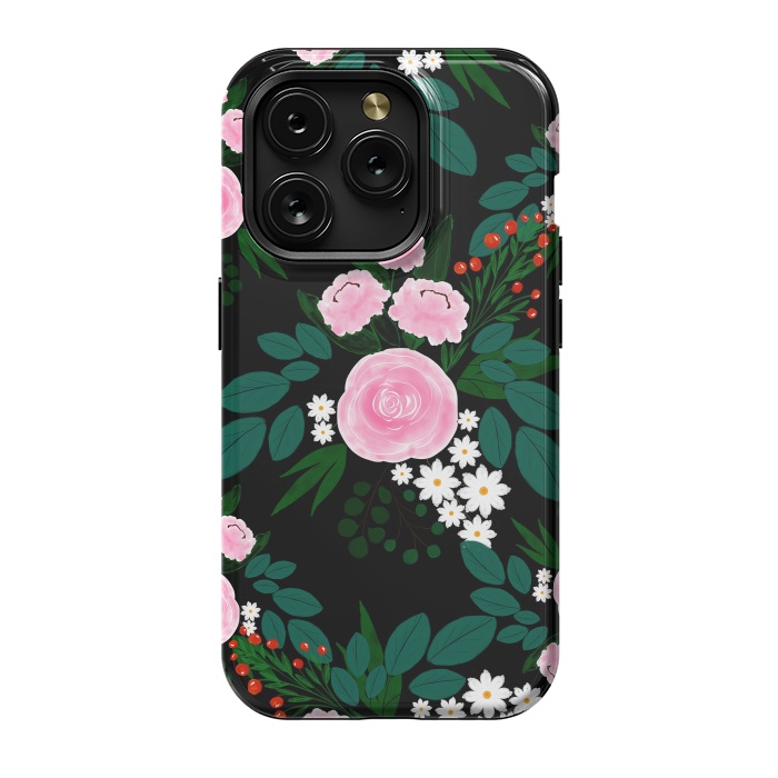 iPhone 15 Pro StrongFit Elegant Pink and white Floral watercolor Paint  by InovArts