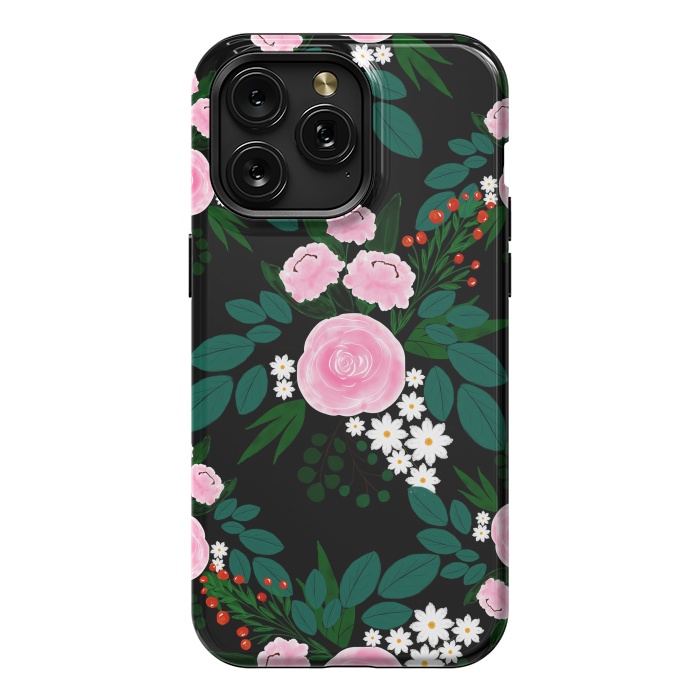 iPhone 15 Pro Max StrongFit Elegant Pink and white Floral watercolor Paint  by InovArts