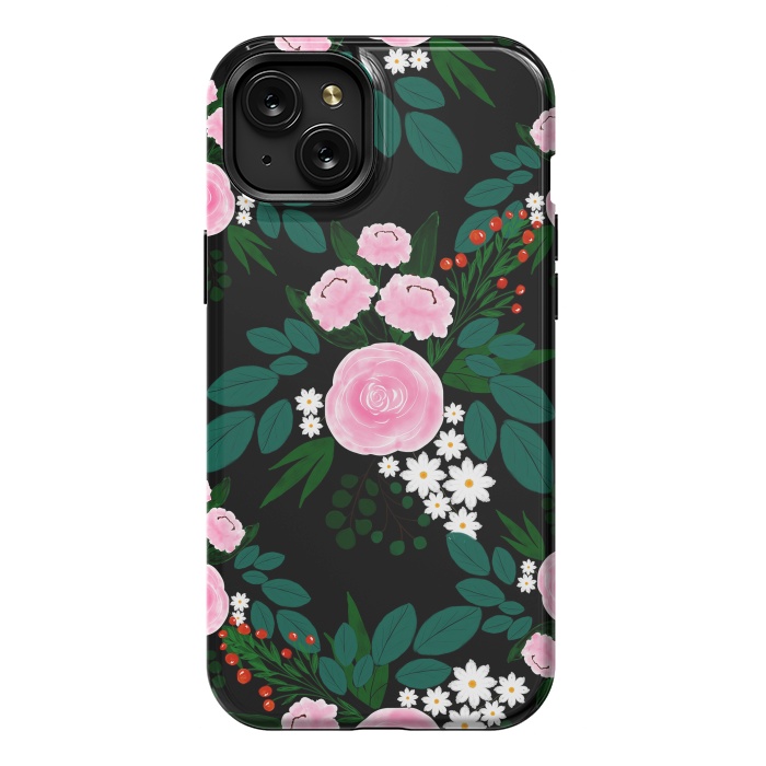 iPhone 15 Plus StrongFit Elegant Pink and white Floral watercolor Paint  by InovArts