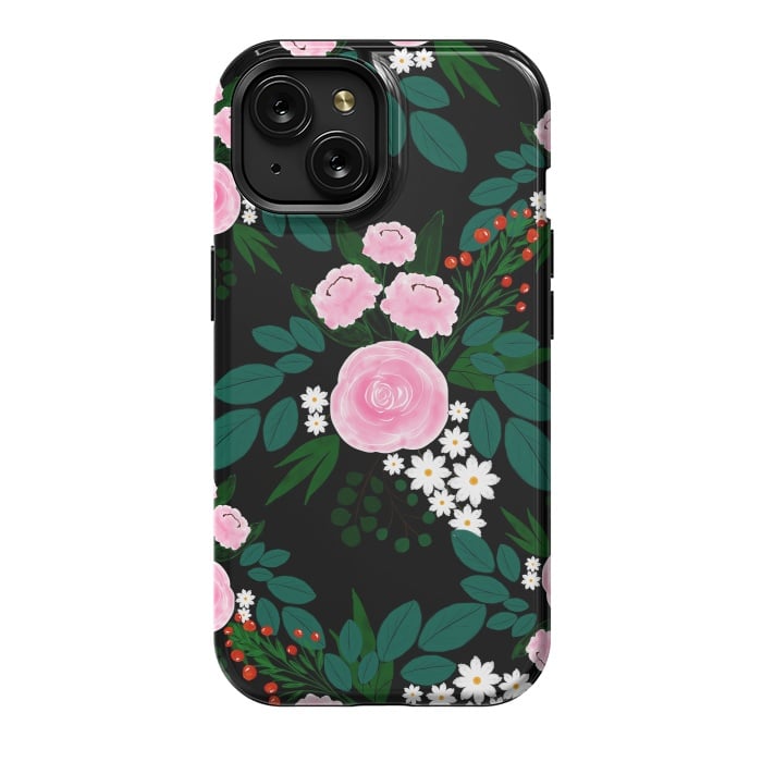 iPhone 15 StrongFit Elegant Pink and white Floral watercolor Paint  by InovArts