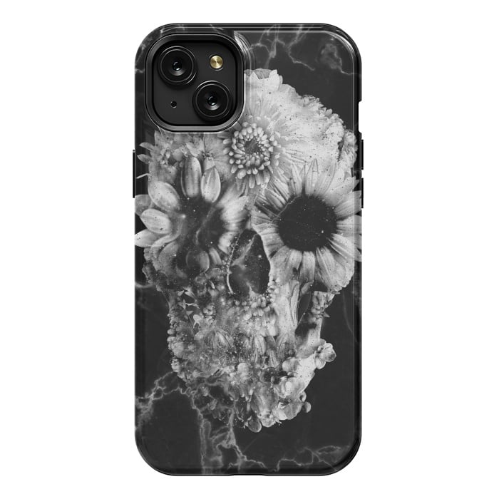iPhone 15 Plus StrongFit Floral Skull Marble by Ali Gulec