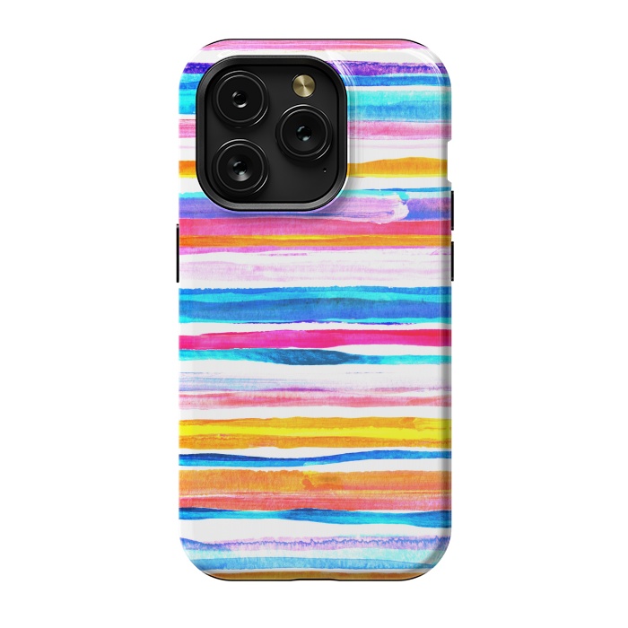 iPhone 15 Pro StrongFit Bright Hand Painted Gouache Beach Chair Stripes by Micklyn Le Feuvre