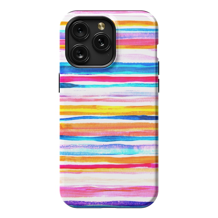 iPhone 15 Pro Max StrongFit Bright Hand Painted Gouache Beach Chair Stripes by Micklyn Le Feuvre