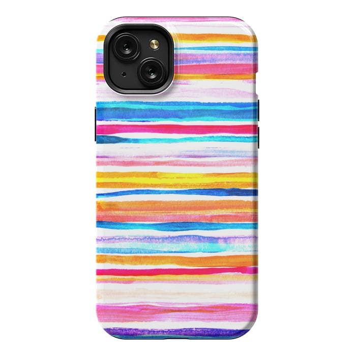 iPhone 15 Plus StrongFit Bright Hand Painted Gouache Beach Chair Stripes by Micklyn Le Feuvre