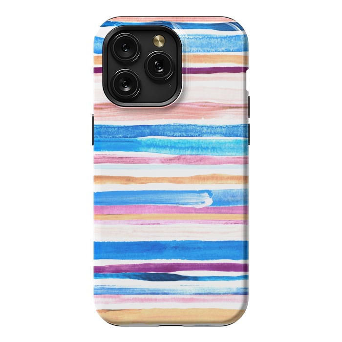 iPhone 15 Pro Max StrongFit Pastel Pink, Plum and Cobalt Blue Gouache Stripes by Micklyn Le Feuvre