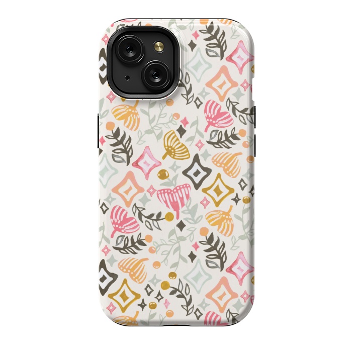 iPhone 15 StrongFit Autumn Abstract Ginkgo & Berry Pattern  by Tigatiga