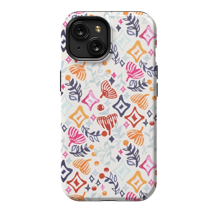 iPhone 15 StrongFit Christmas Abstract Ginkgo & Berry Pattern  by Tigatiga