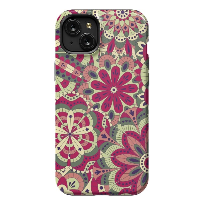 iPhone 15 Plus StrongFit Floral Made with Many Mandalas by ArtsCase
