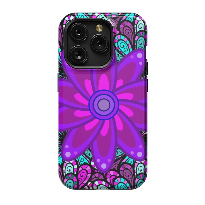 iPhone 15 Pro StrongFit Mandala in Purple and Aquamarine by ArtsCase