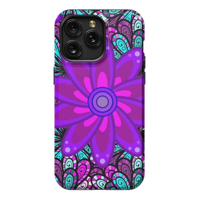 iPhone 15 Pro Max StrongFit Mandala in Purple and Aquamarine by ArtsCase