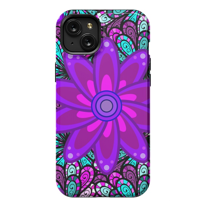 iPhone 15 Plus StrongFit Mandala in Purple and Aquamarine by ArtsCase