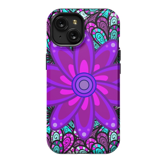 iPhone 15 StrongFit Mandala in Purple and Aquamarine by ArtsCase